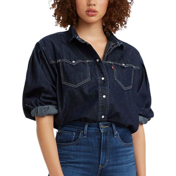 Levis Shirt WMNS XL Payton Western Denim Pearl Snap Rodeo Cowboy Jean Ranch LS - Picture 3 of 11